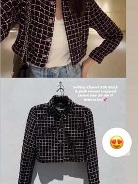 CHANEL Black & Pink Tweed Cropped Blazer